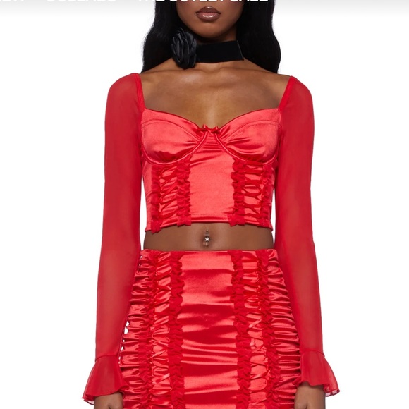 Dolls Kill Lot Red Charm & Cherish Mesh Corset Top Shannon Wrap Belt Skirt NWT - Picture 2 of 16